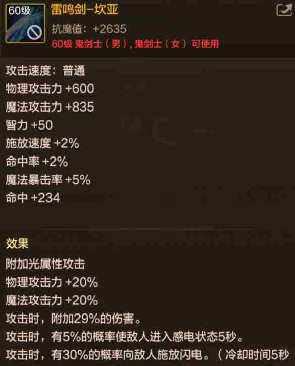 地下城与勇士起源60级史诗短剑雷鸣剑强不强 60级史诗短剑雷鸣剑面板属性及强度详细分析